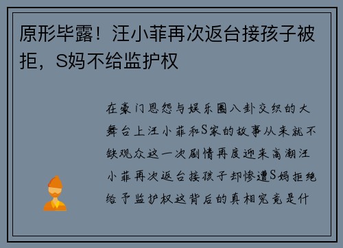 原形毕露！汪小菲再次返台接孩子被拒，S妈不给监护权