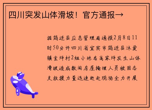 四川突发山体滑坡！官方通报→