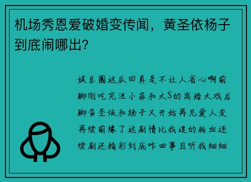 机场秀恩爱破婚变传闻，黄圣依杨子到底闹哪出？