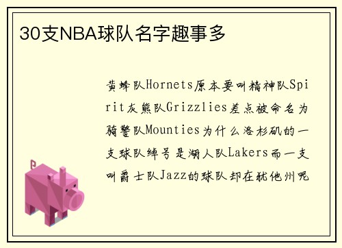 30支NBA球队名字趣事多