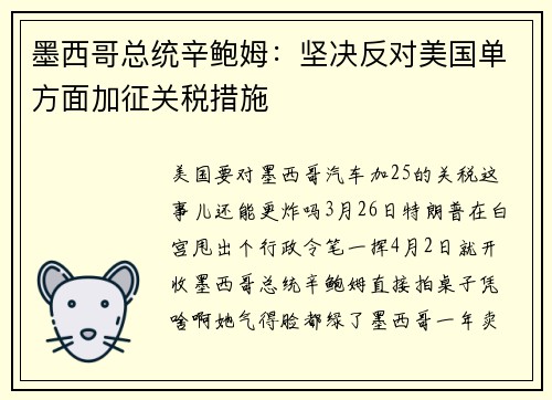 墨西哥总统辛鲍姆：坚决反对美国单方面加征关税措施