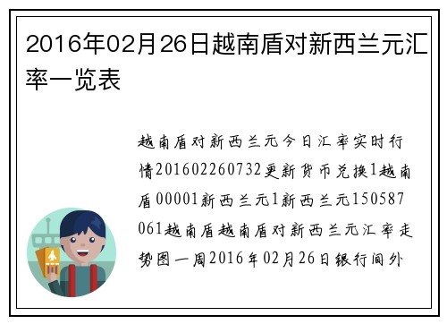 2016年02月26日越南盾对新西兰元汇率一览表